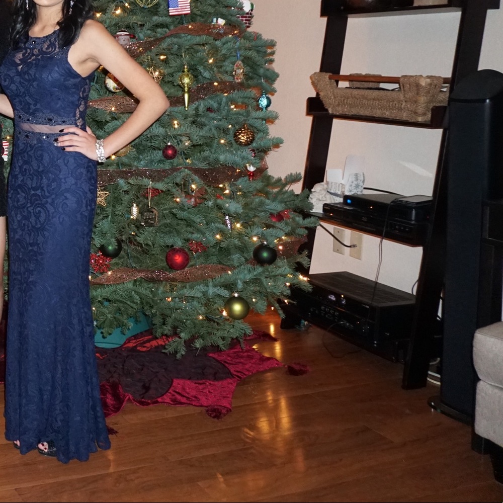 Navy Blue Lace Formal Dress